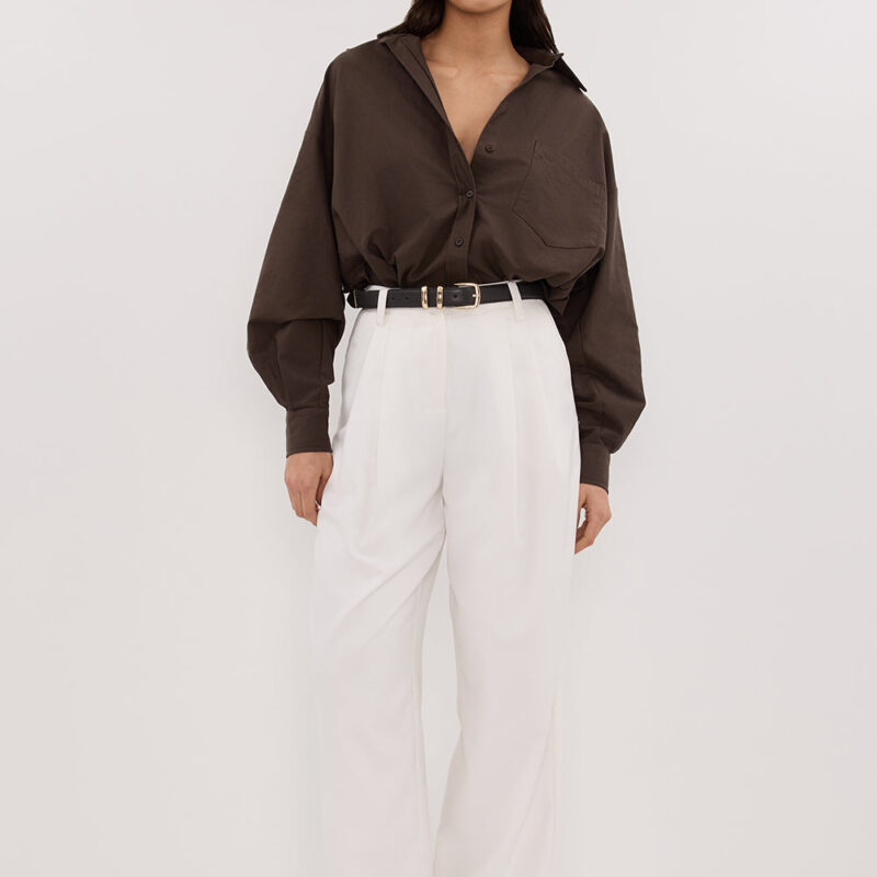 RHEA BITTER CHOC OVERSIZED COTTON SHIRT