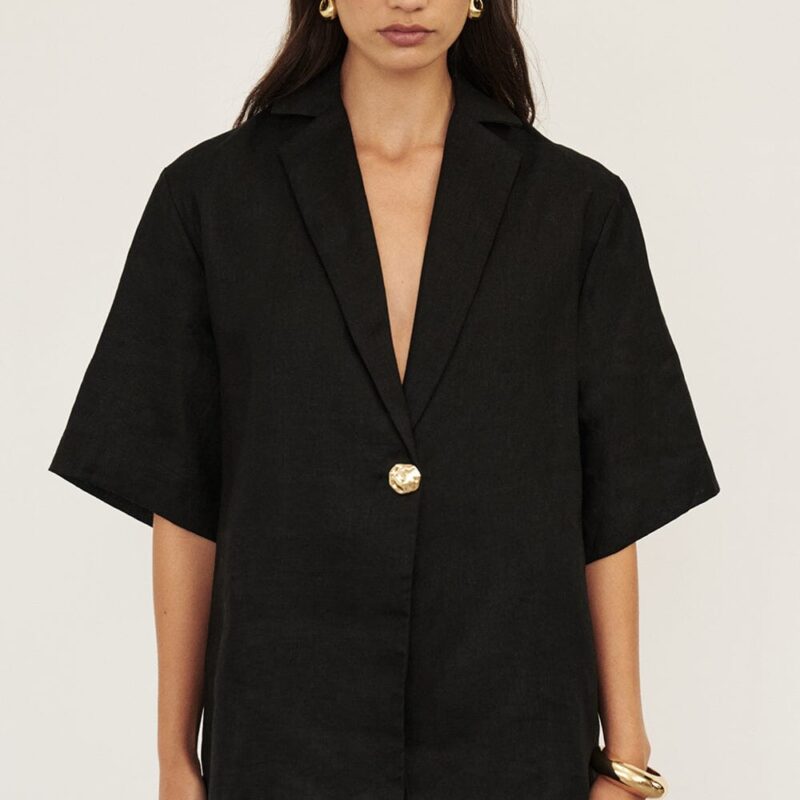 NALA BLACK LINEN RESORT SHIRT