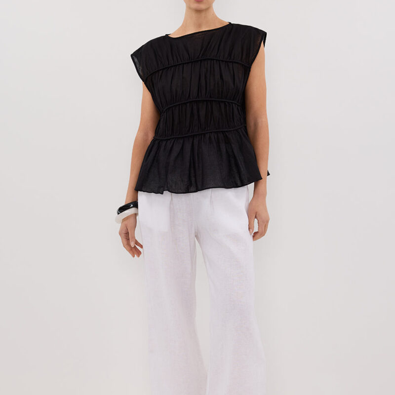FLYNN BLACK LINEN TIERED TOP