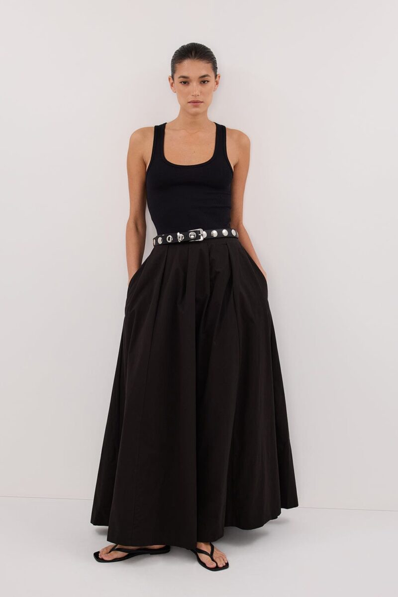 CONAGH BLACK POPLIN MIDI SKIRT