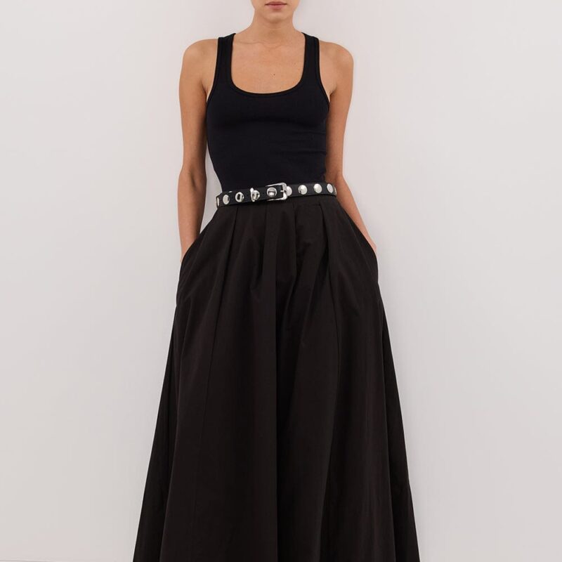 CONAGH BLACK POPLIN MIDI SKIRT