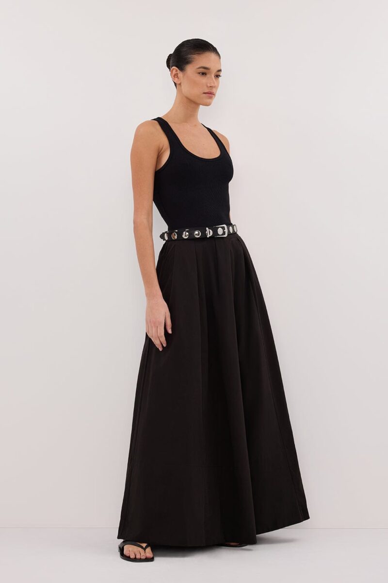 CONAGH BLACK POPLIN MIDI SKIRT
