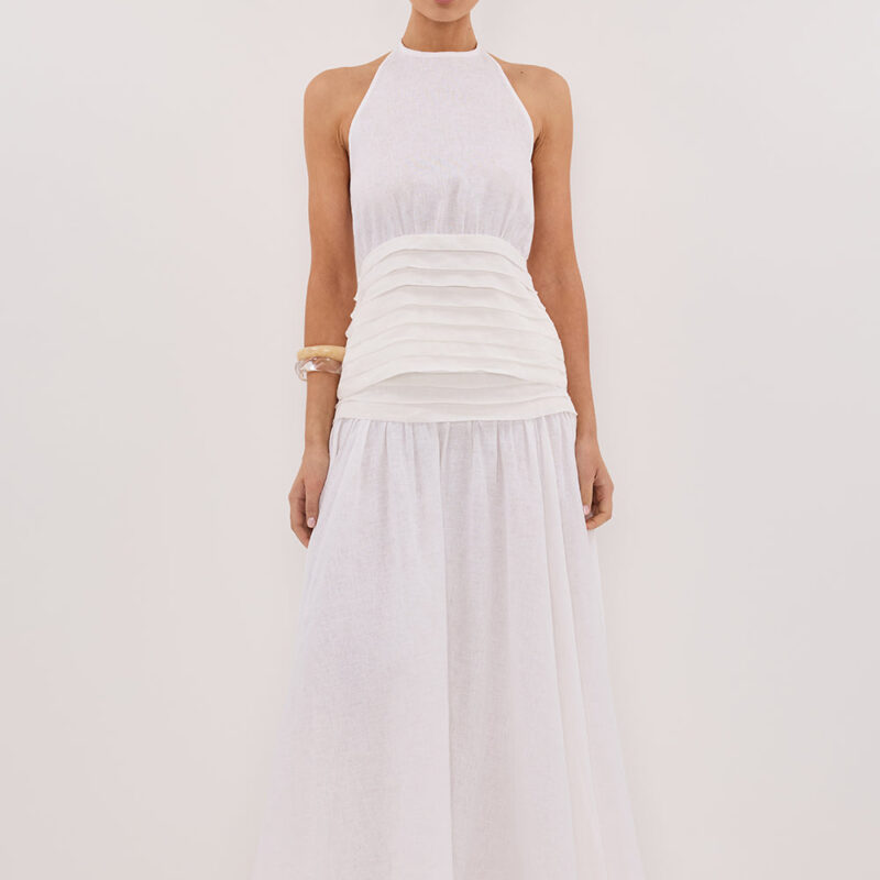 HALLIE WHITE LINEN MIDI SKIRT