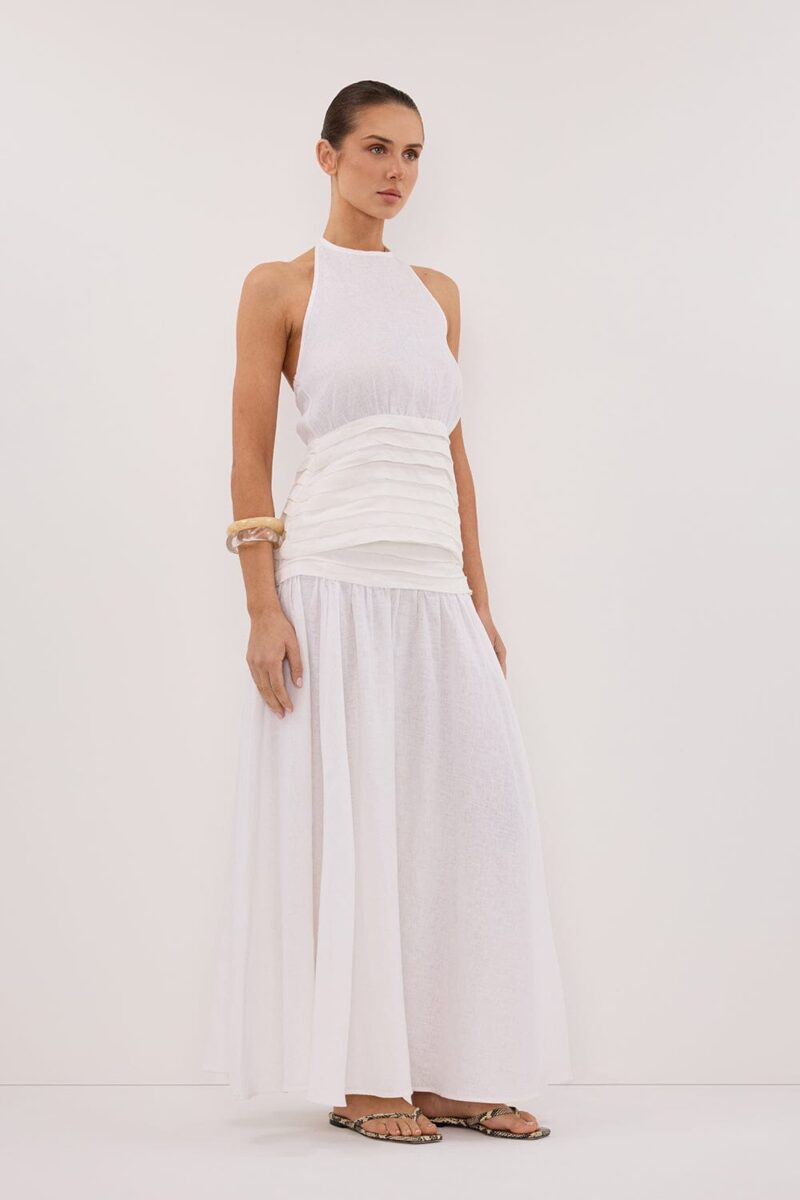 HALLIE WHITE LINEN MIDI SKIRT