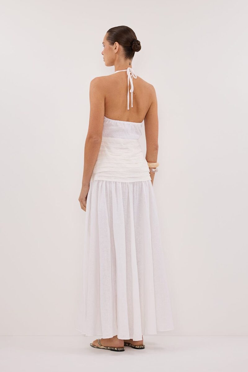 HALLIE WHITE LINEN MIDI SKIRT
