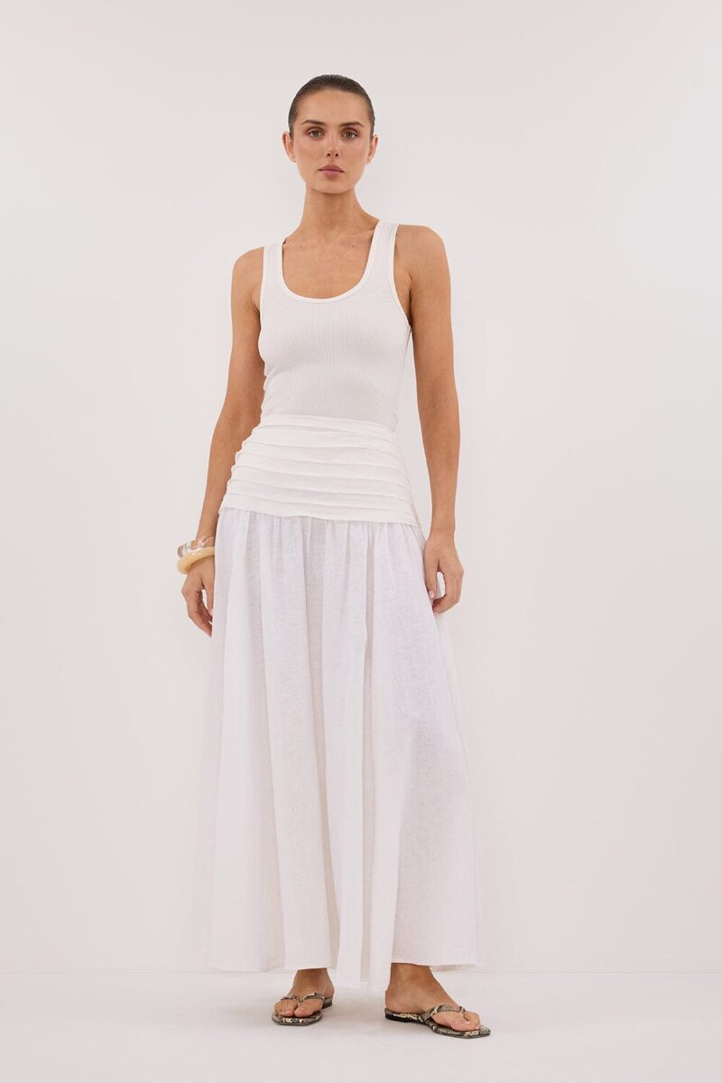 HALLIE WHITE LINEN MIDI SKIRT