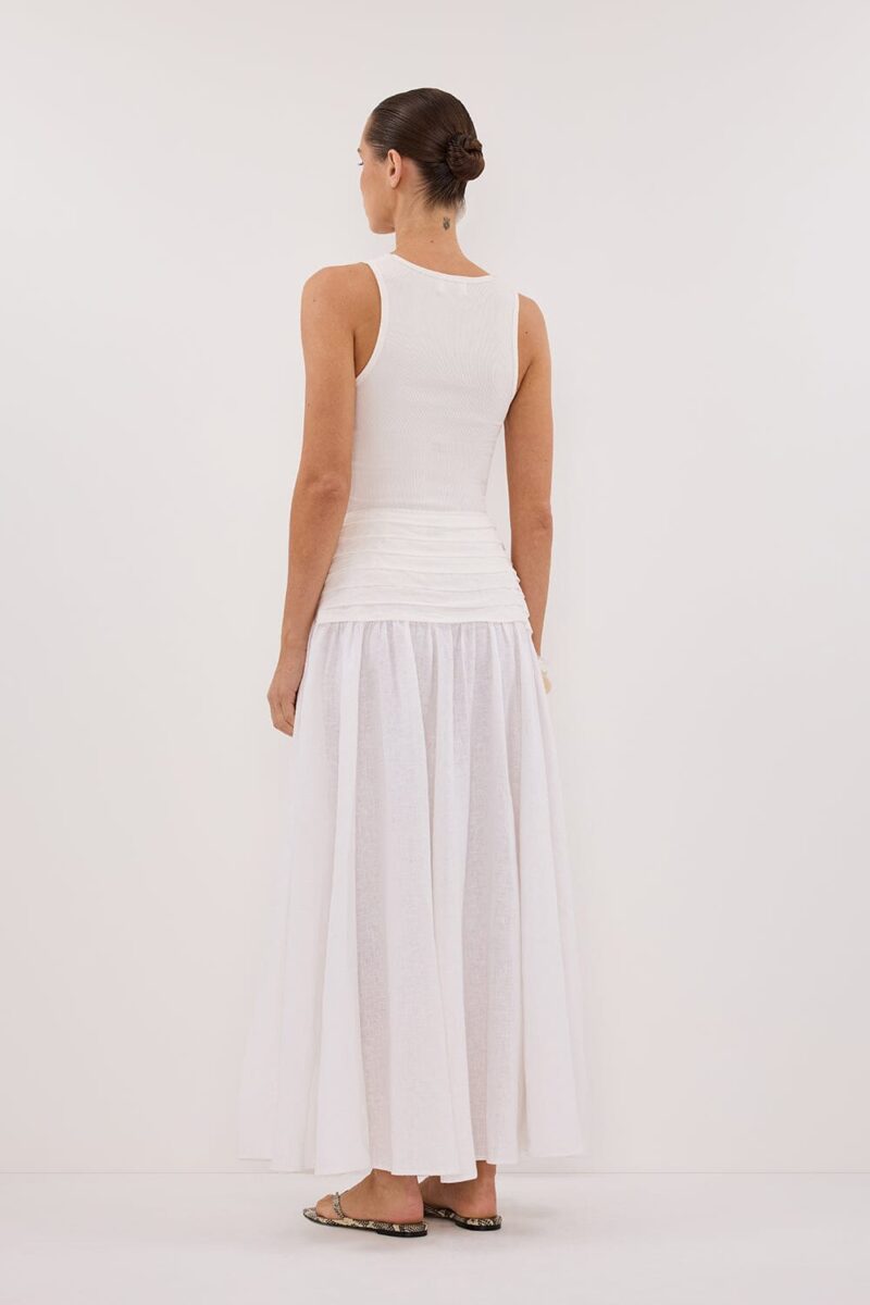 HALLIE WHITE LINEN MIDI SKIRT