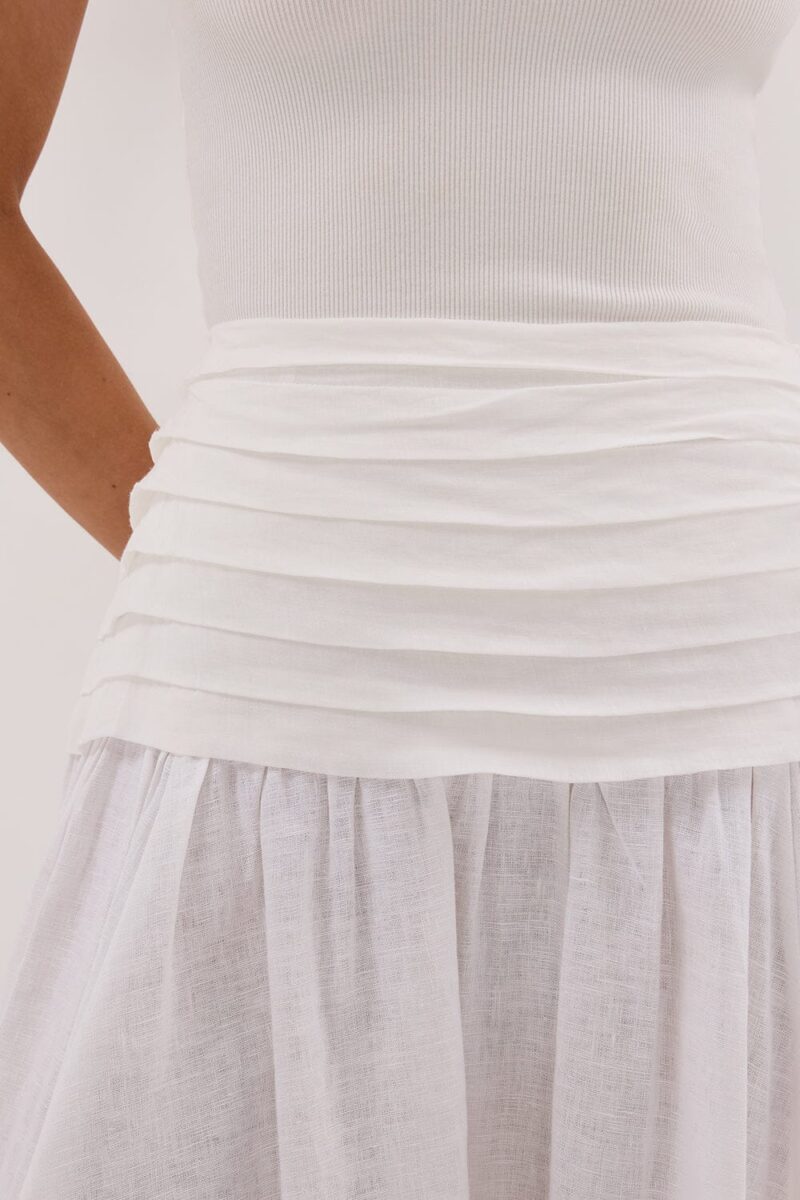 HALLIE WHITE LINEN MIDI SKIRT