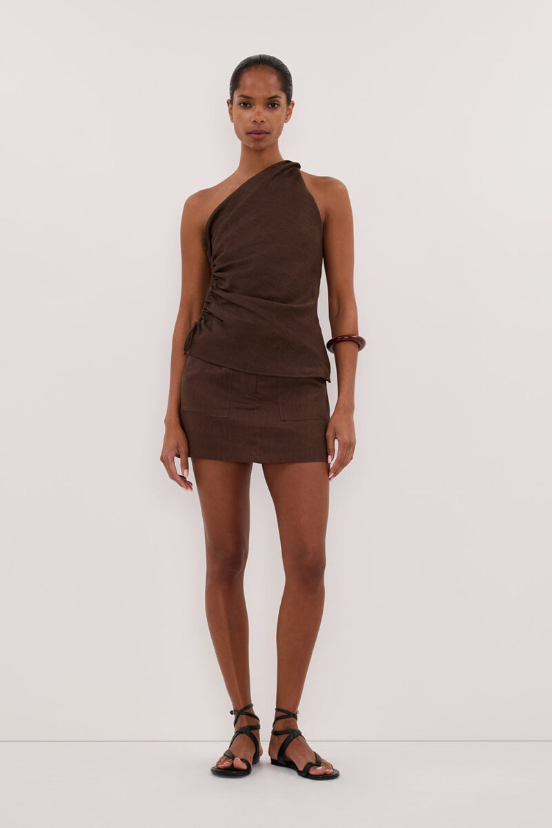 EVA BITTER CHOC LINEN SKORT