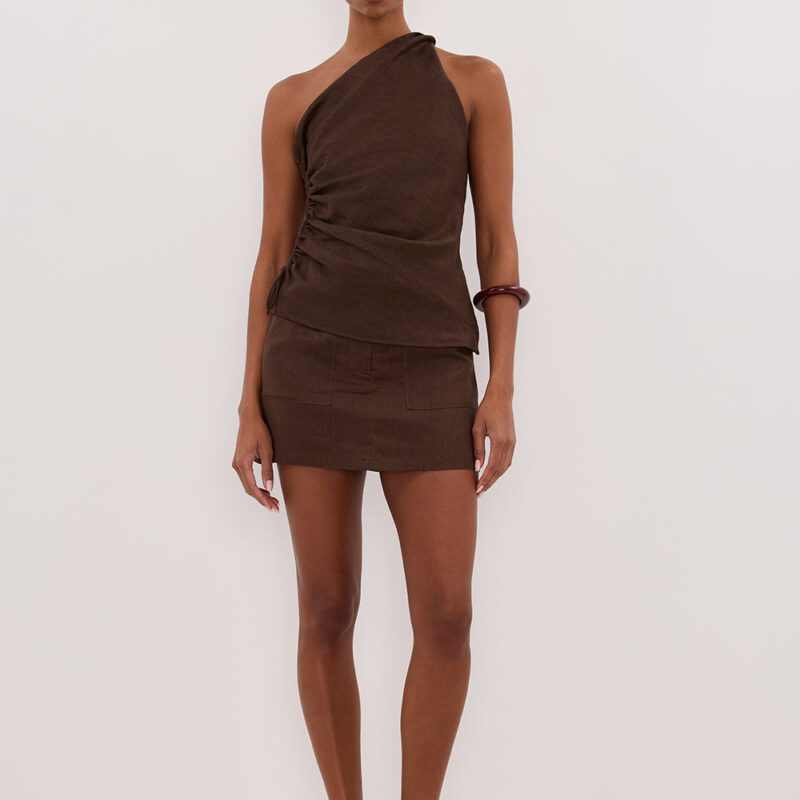 EVA BITTER CHOC LINEN SKORT