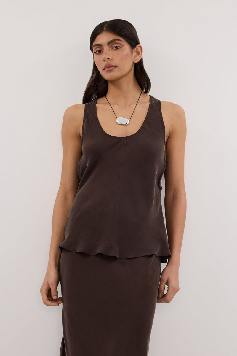 COLETTE BITTER CHOC SILK CAMI TOP