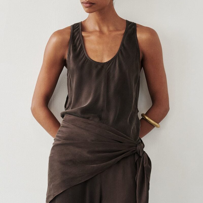 COLETTE BITTER CHOC SILK CAMI TOP