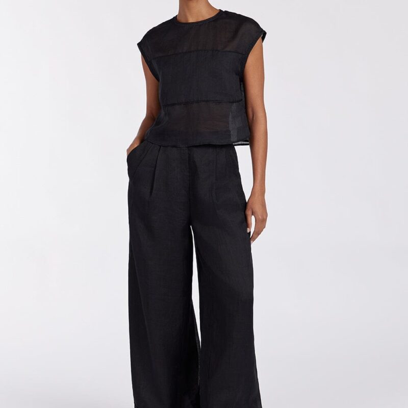 KAI BLACK RAMIE PANELLED TOP