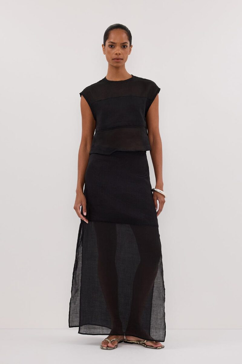 KAI BLACK RAMIE PANELLED TOP