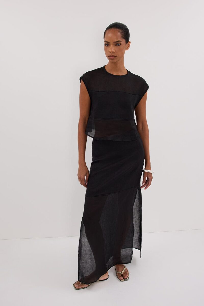 KAI BLACK RAMIE PANELLED TOP