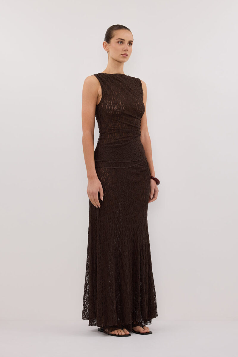 LIZZIE DARK CHOC LAYERED LACE SKIRT