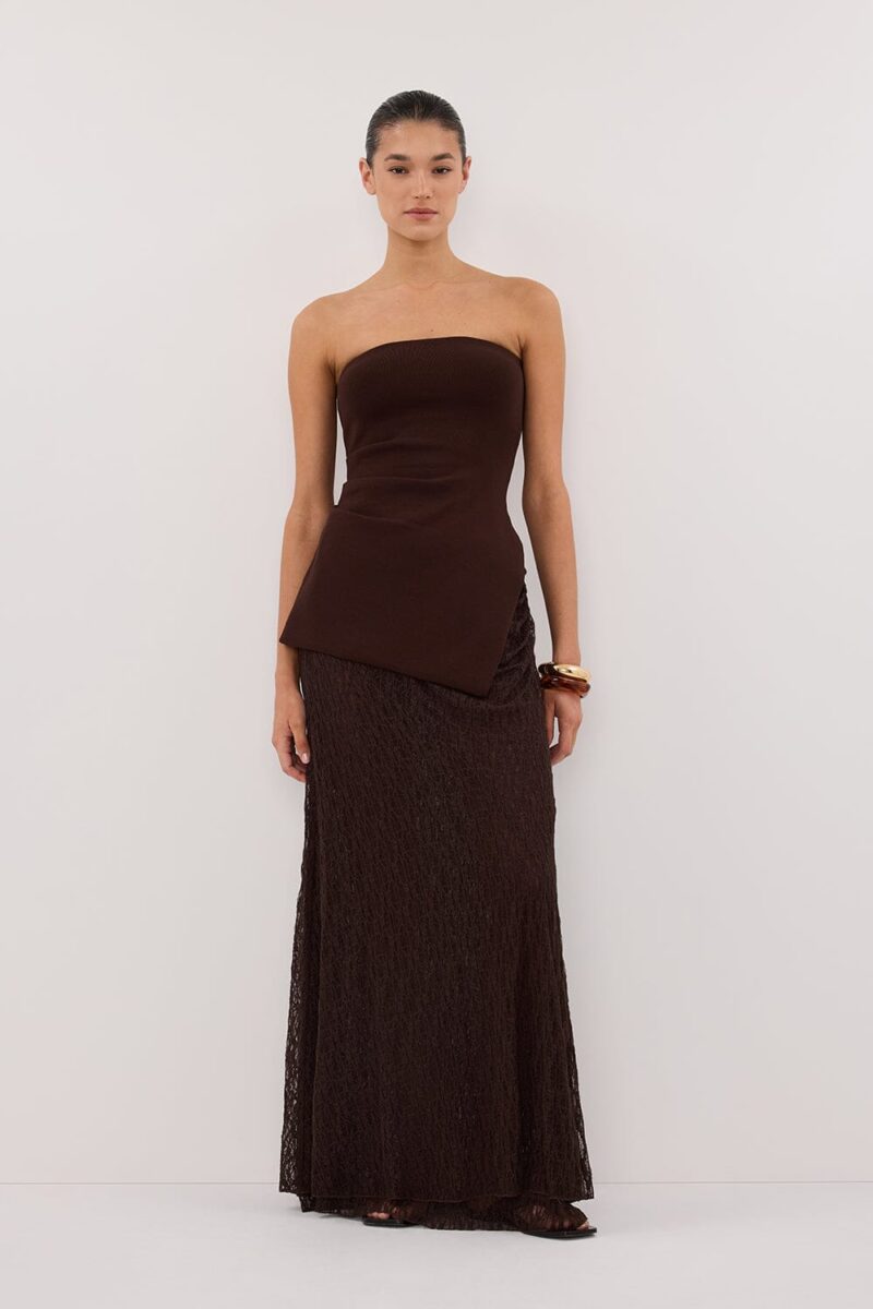 LIZZIE DARK CHOC LAYERED LACE SKIRT