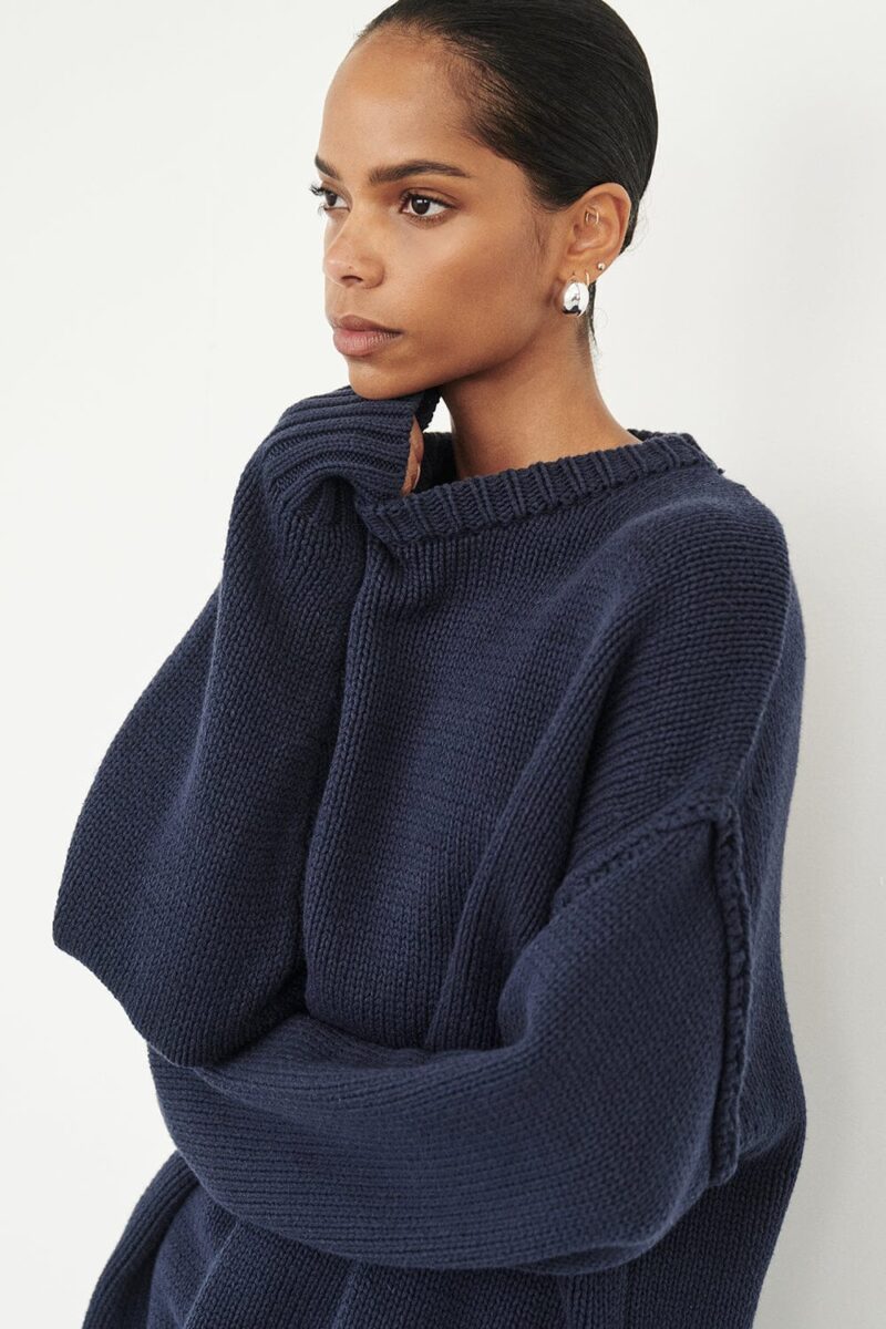 ROY NAVY OVERSIZED LONGLINE KNIT JUMPER