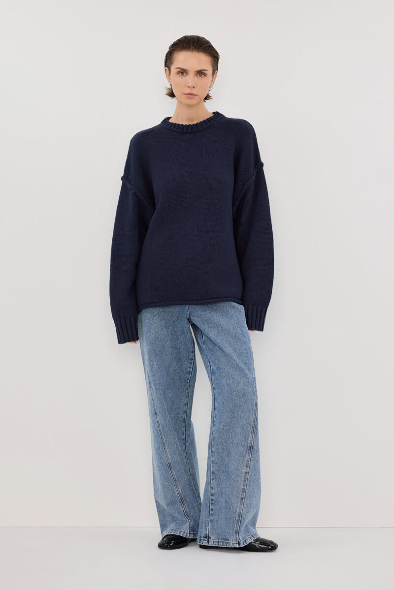 ROY NAVY OVERSIZED LONGLINE KNIT JUMPER