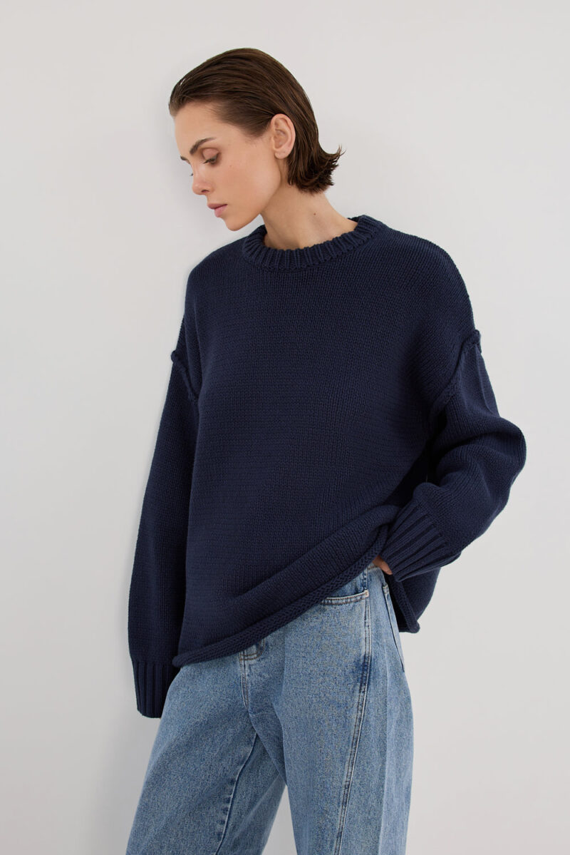 ROY NAVY OVERSIZED LONGLINE KNIT JUMPER