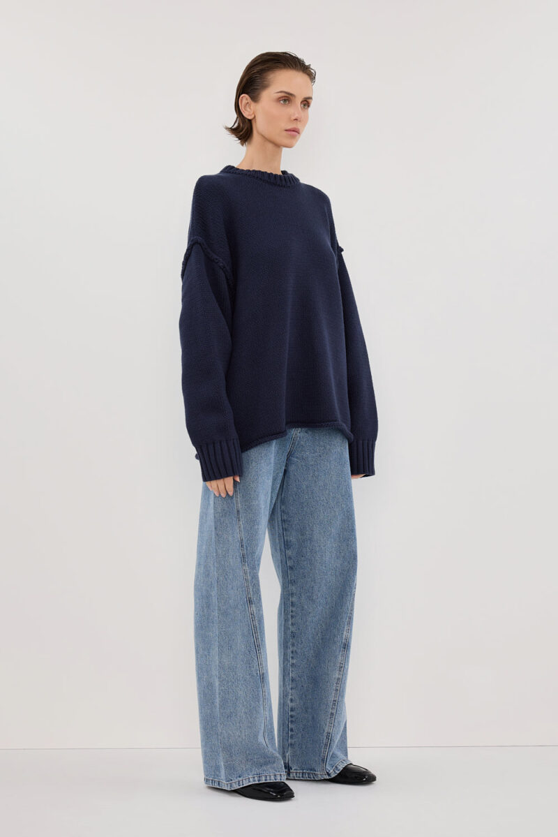 ROY NAVY OVERSIZED LONGLINE KNIT JUMPER