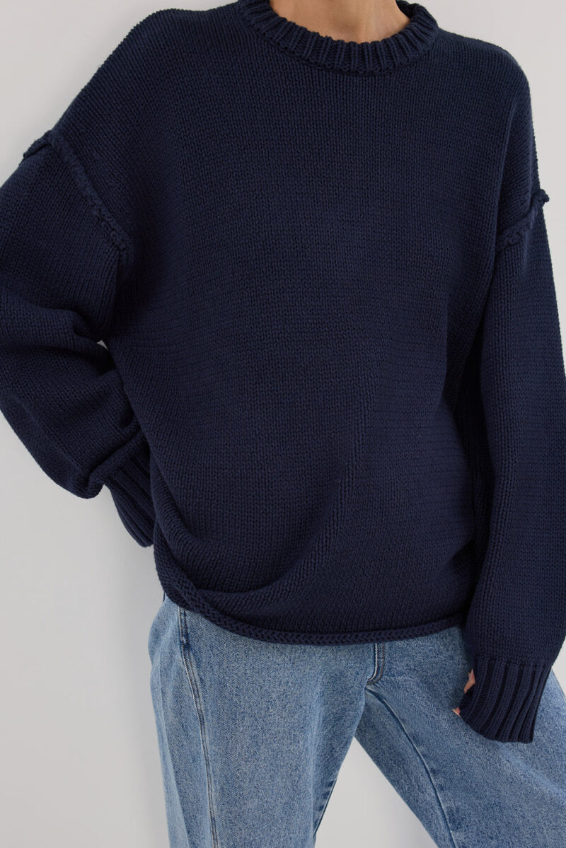 ROY NAVY OVERSIZED LONGLINE KNIT JUMPER