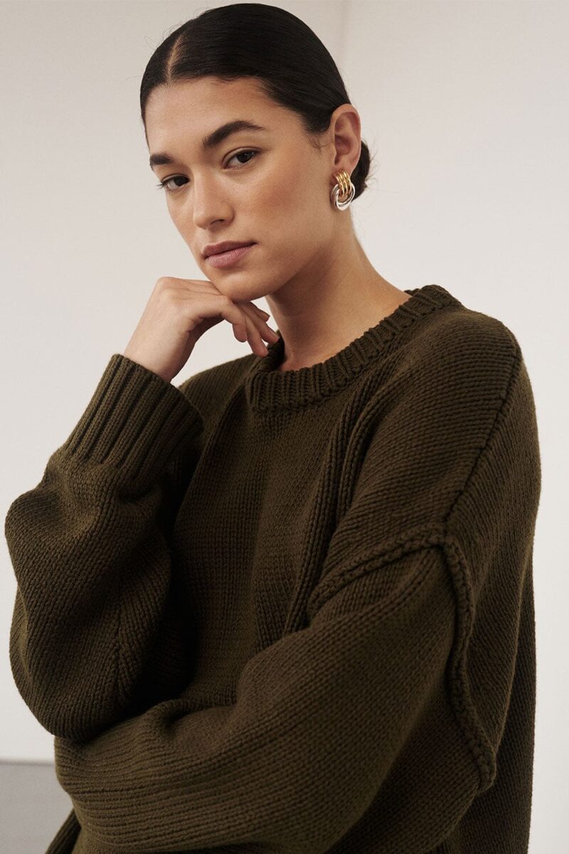 ROY OLIVE OVERSIZED LONGLINE KNIT JUMPER