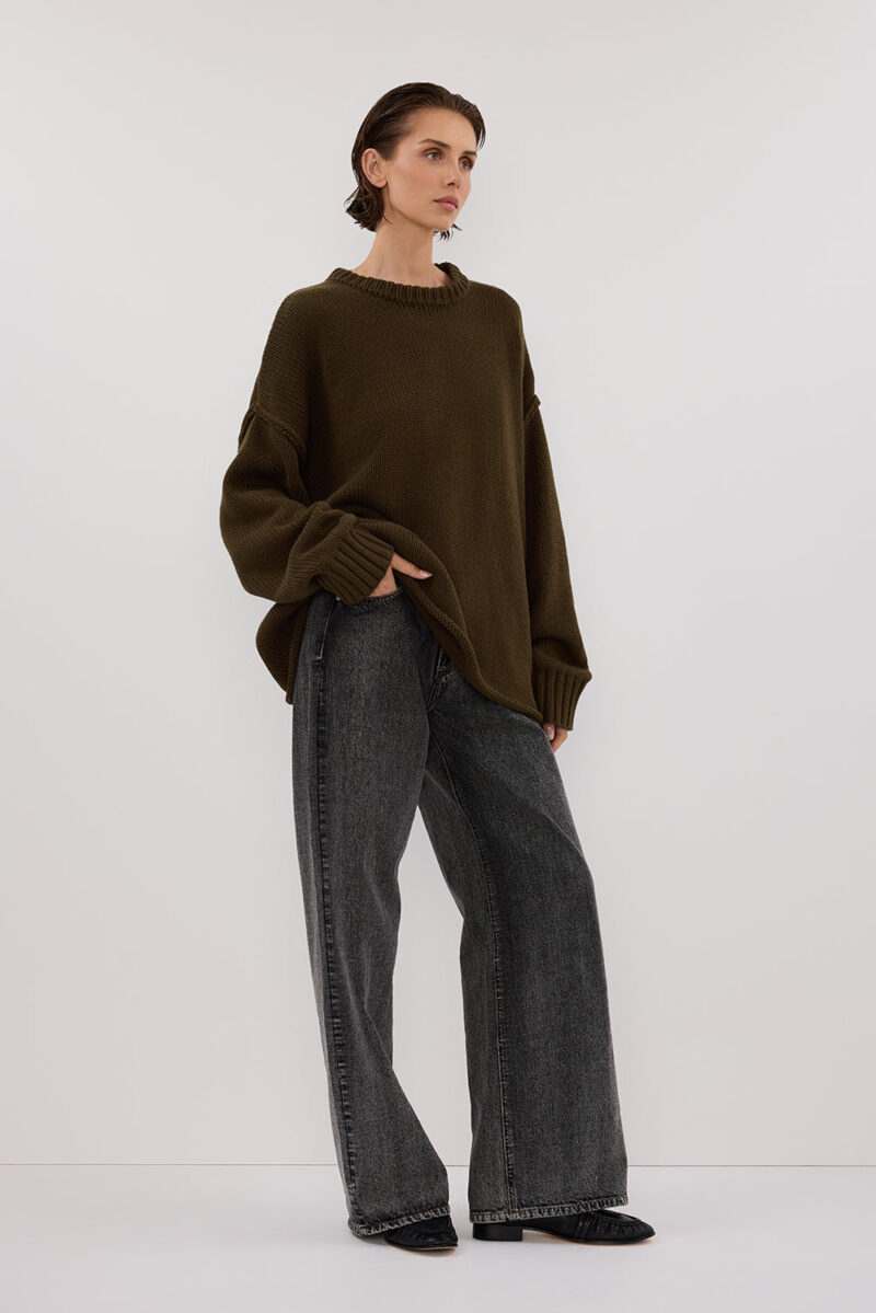 ROY OLIVE OVERSIZED LONGLINE KNIT JUMPER