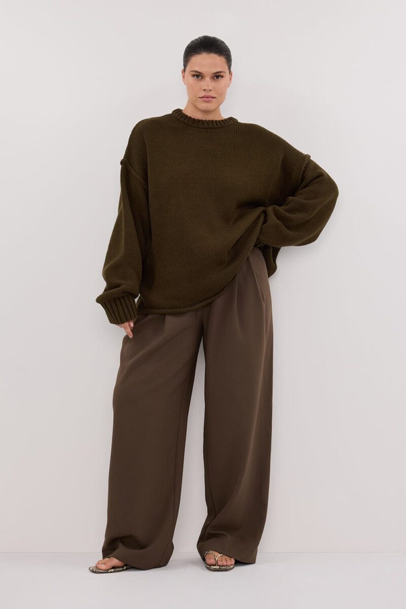 ROY OLIVE OVERSIZED LONGLINE KNIT JUMPER