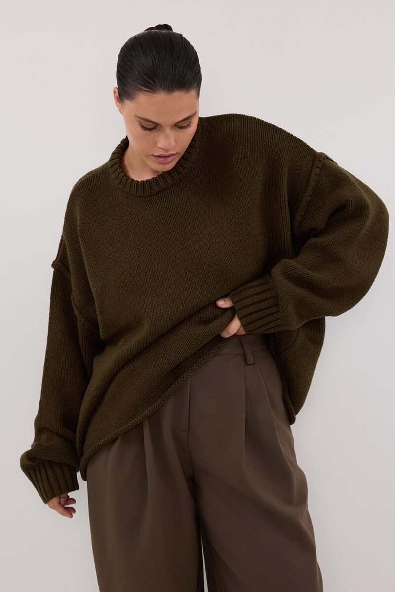 ROY OLIVE OVERSIZED LONGLINE KNIT JUMPER