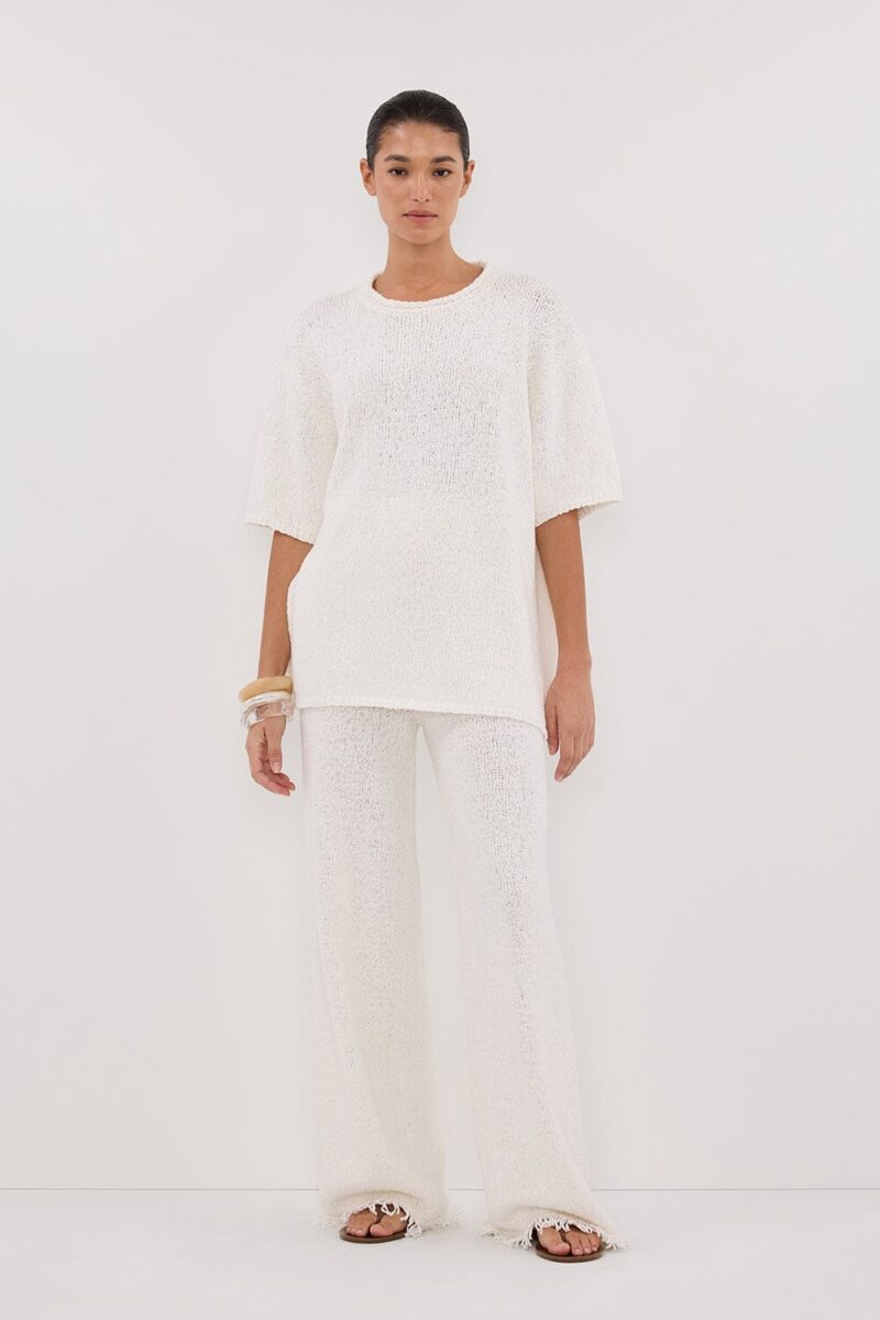 SUE OFF WHITE FRINGE KNIT PANT
