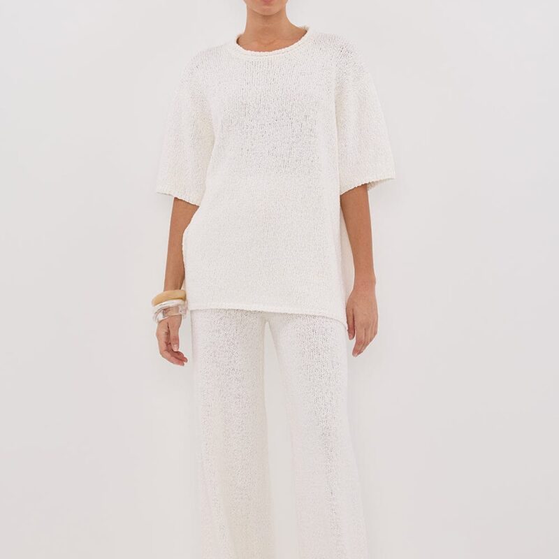 SUE OFF WHITE FRINGE KNIT PANT