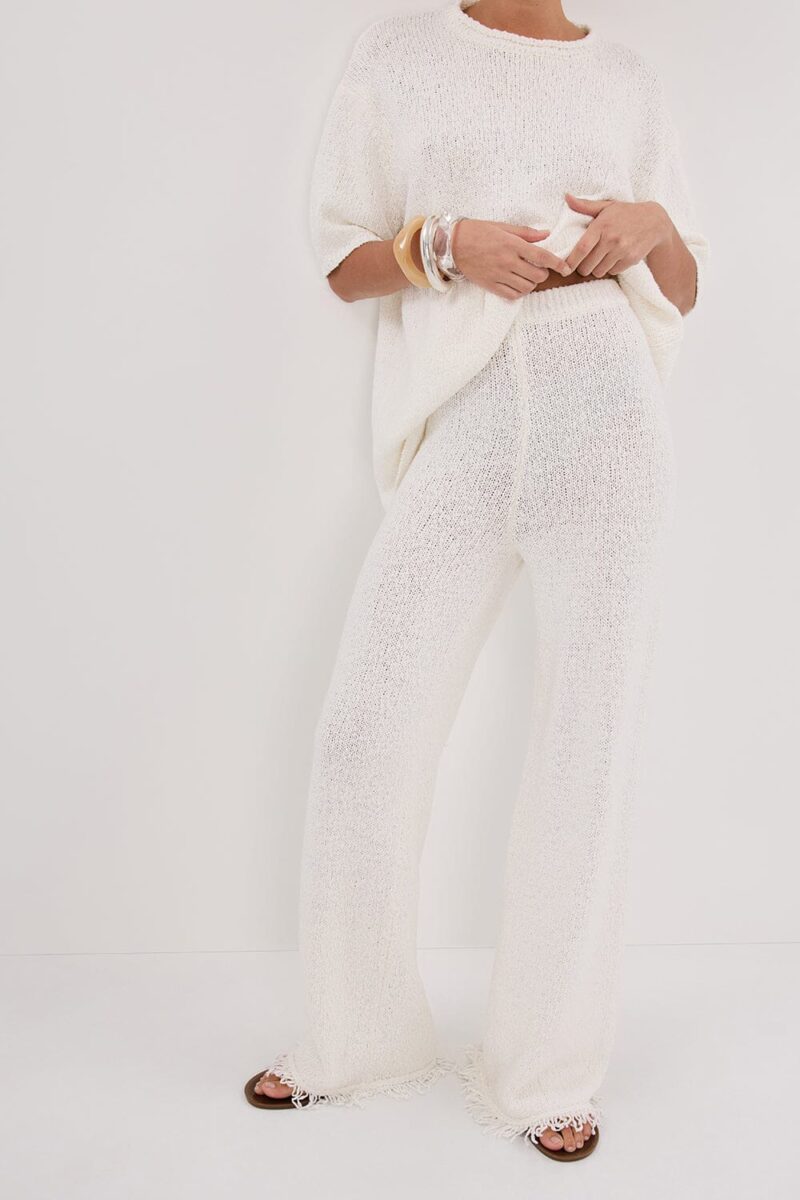 SUE OFF WHITE FRINGE KNIT PANT