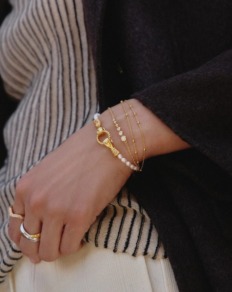 Beaded Stone Chain Bracelet | 18ct Gold Plated