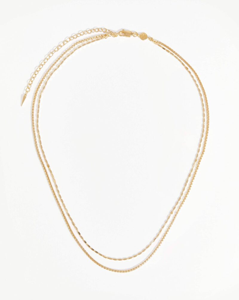 Box Link Double Chain Necklace | 18ct Gold Vermeil
