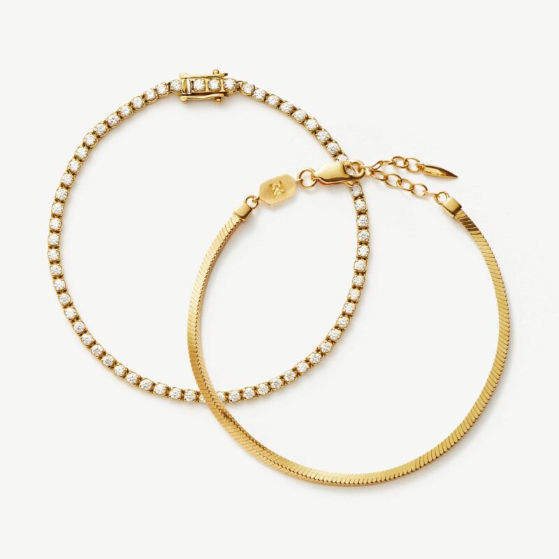Classic Tennis & Snake Chain Bracelet Set | 18ct Gold Vermeil