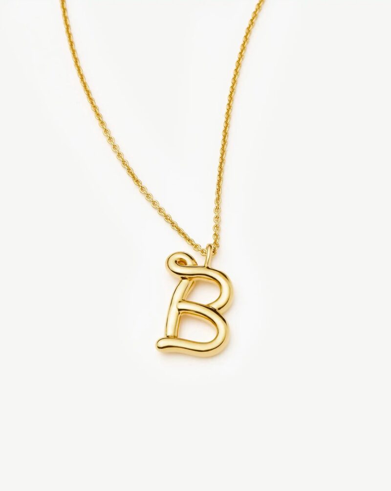 Curly Molten Initial Pendant Necklace - Initial B | 18ct Gold Vermeil