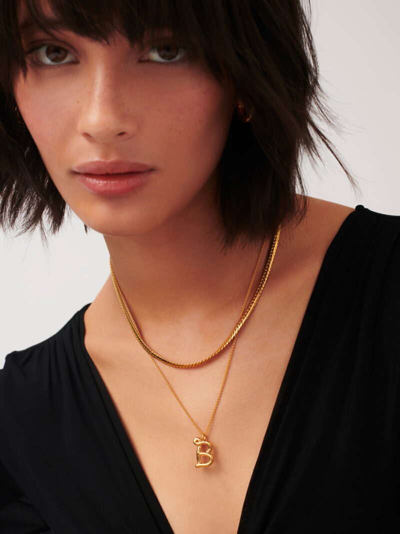 Curly Molten Initial Pendant Necklace - Initial B | 18ct Gold Vermeil