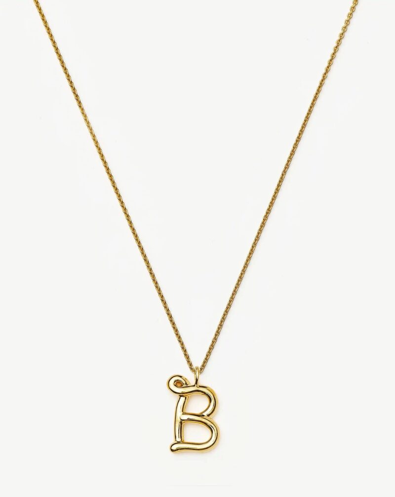 Curly Molten Initial Pendant Necklace - Initial B | 18ct Gold Vermeil