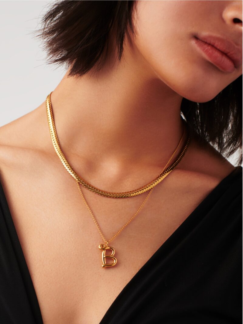 Curly Molten Initial Pendant Necklace - Initial B | 18ct Gold Vermeil