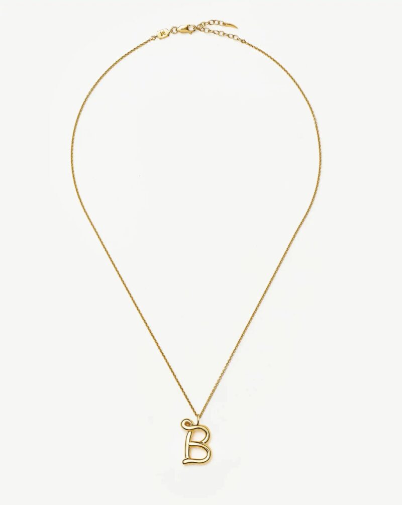 Curly Molten Initial Pendant Necklace - Initial B | 18ct Gold Vermeil