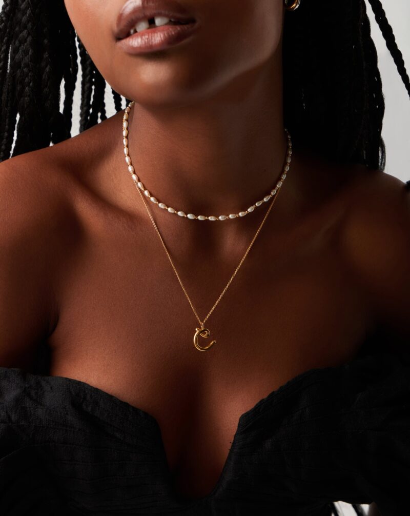 Curly Molten Initial Pendant Necklace - Initial C | 18ct Gold Vermeil