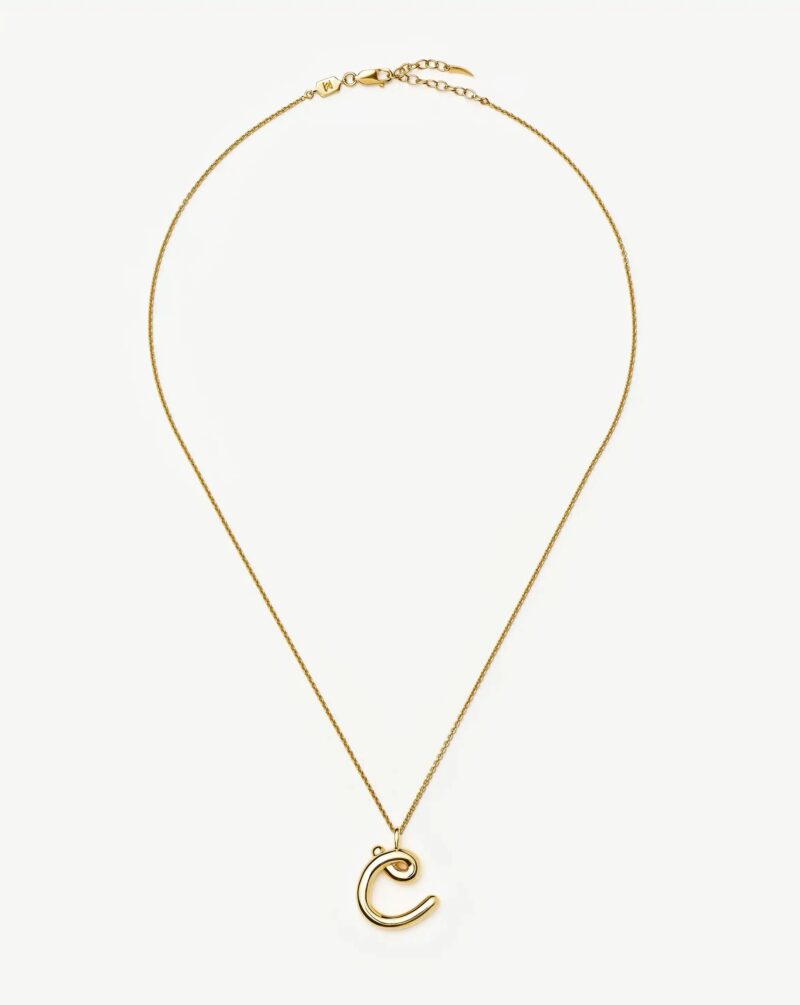 Curly Molten Initial Pendant Necklace - Initial C | 18ct Gold Vermeil