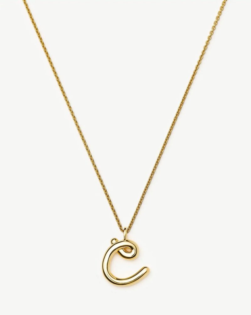 Curly Molten Initial Pendant Necklace - Initial C | 18ct Gold Vermeil