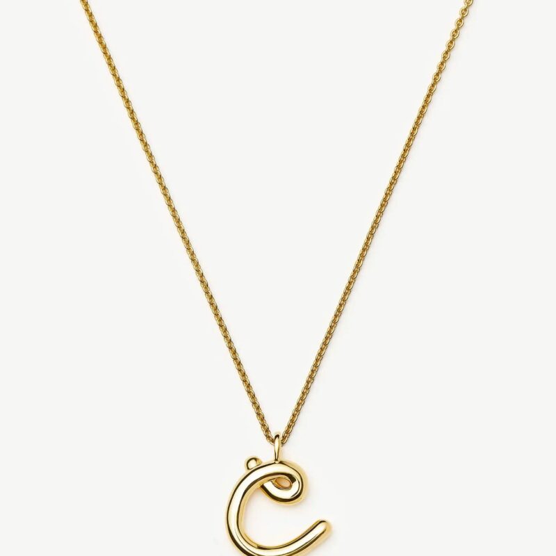 Curly Molten Initial Pendant Necklace - Initial C | 18ct Gold Vermeil