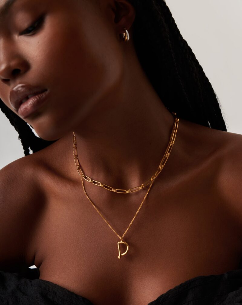 Curly Molten Initial Pendant Necklace - Initial D | 18ct Gold Vermeil
