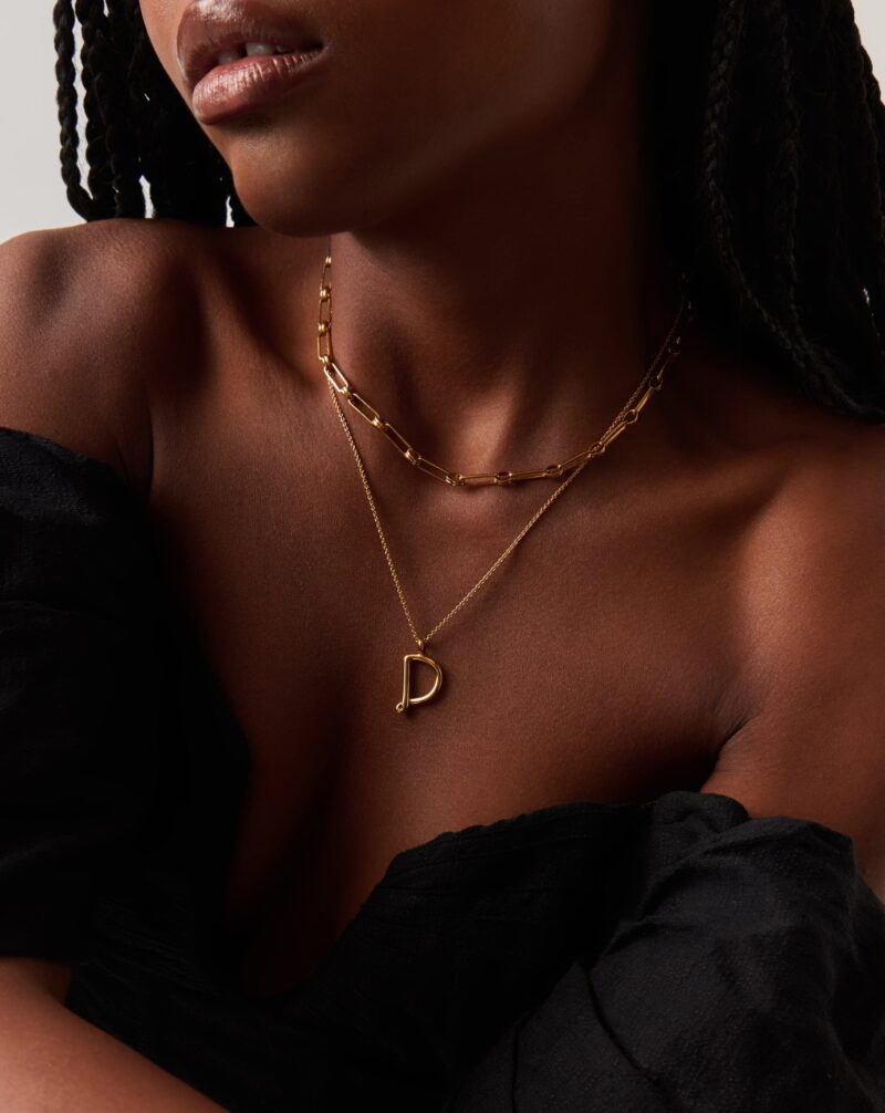 Curly Molten Initial Pendant Necklace - Initial D | 18ct Gold Vermeil