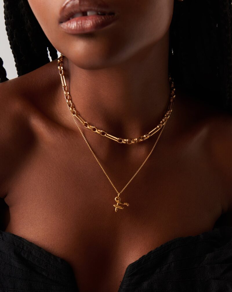Curly Molten Initial Pendant Necklace - Initial F | 18ct Gold Vermeil