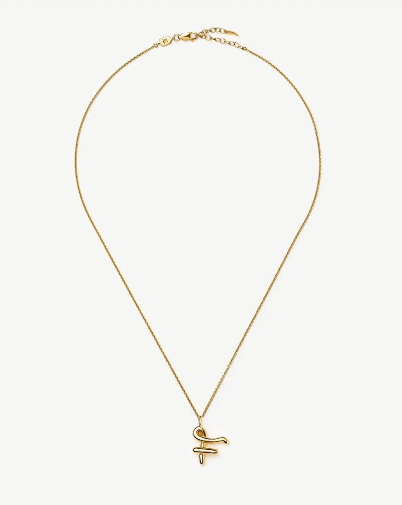 Curly Molten Initial Pendant Necklace - Initial F | 18ct Gold Vermeil