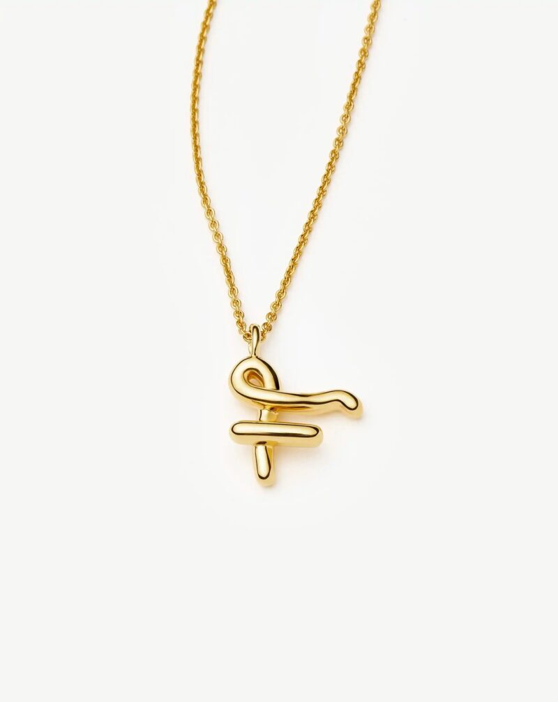 Curly Molten Initial Pendant Necklace - Initial F | 18ct Gold Vermeil